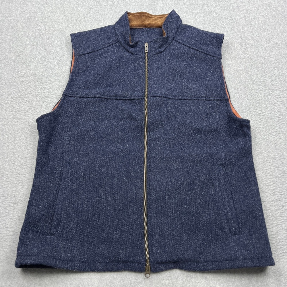 Tom Beckbe Faribault Mills Tower Vest Mens Large Blue Virgin Wool Zip Mock USA